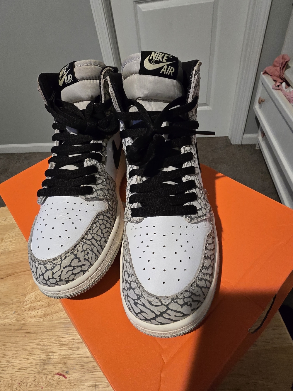 Nike Air Jordan 1 Retro High White Cement Elephant Print DZ5485-052 Sezi 7Y - Picture 7 of 10